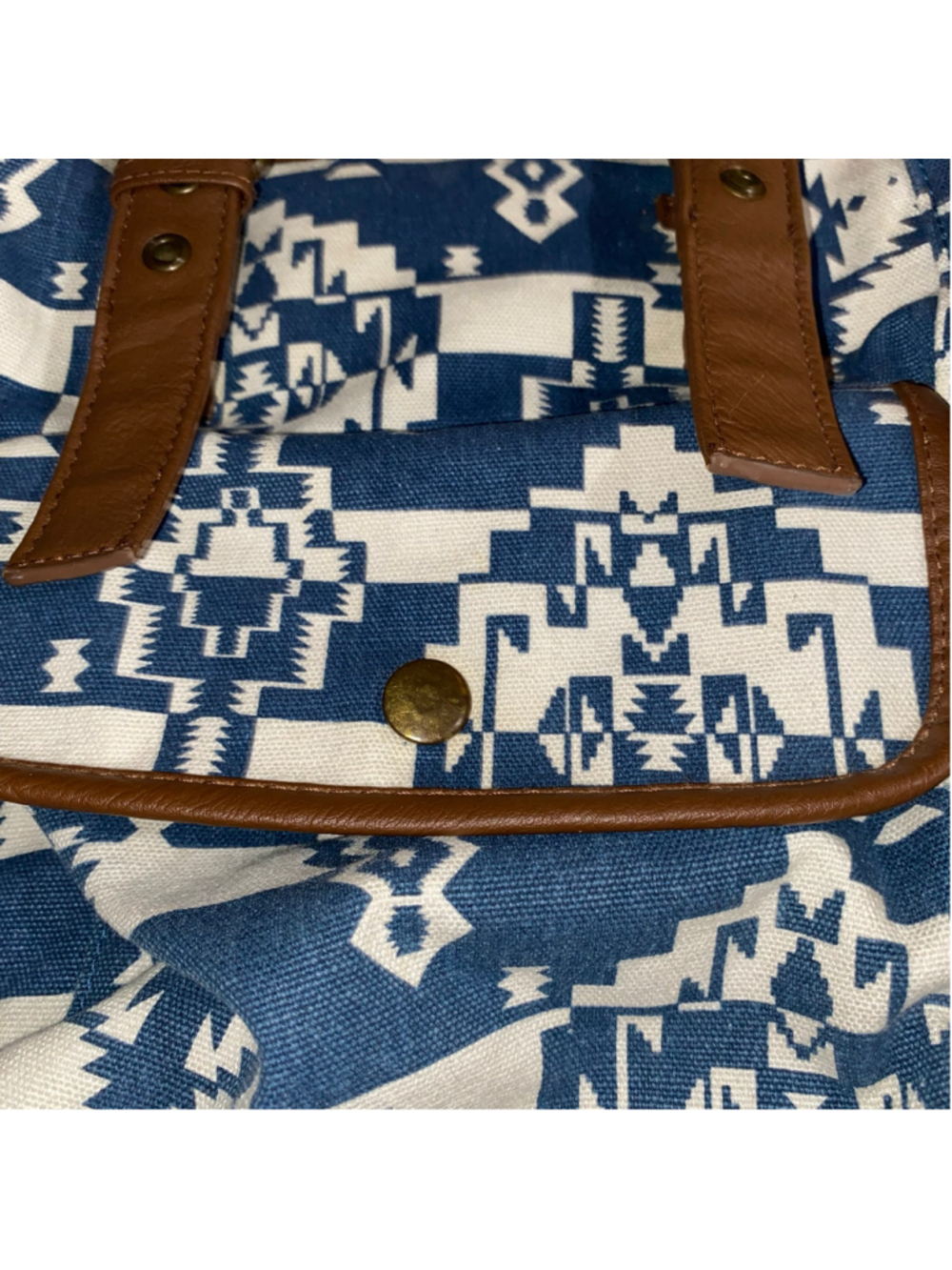 Vintage Y2K Mudd Backpack Blue White Southwestern Geometric Pattern Canvas - Picture 3 of 5